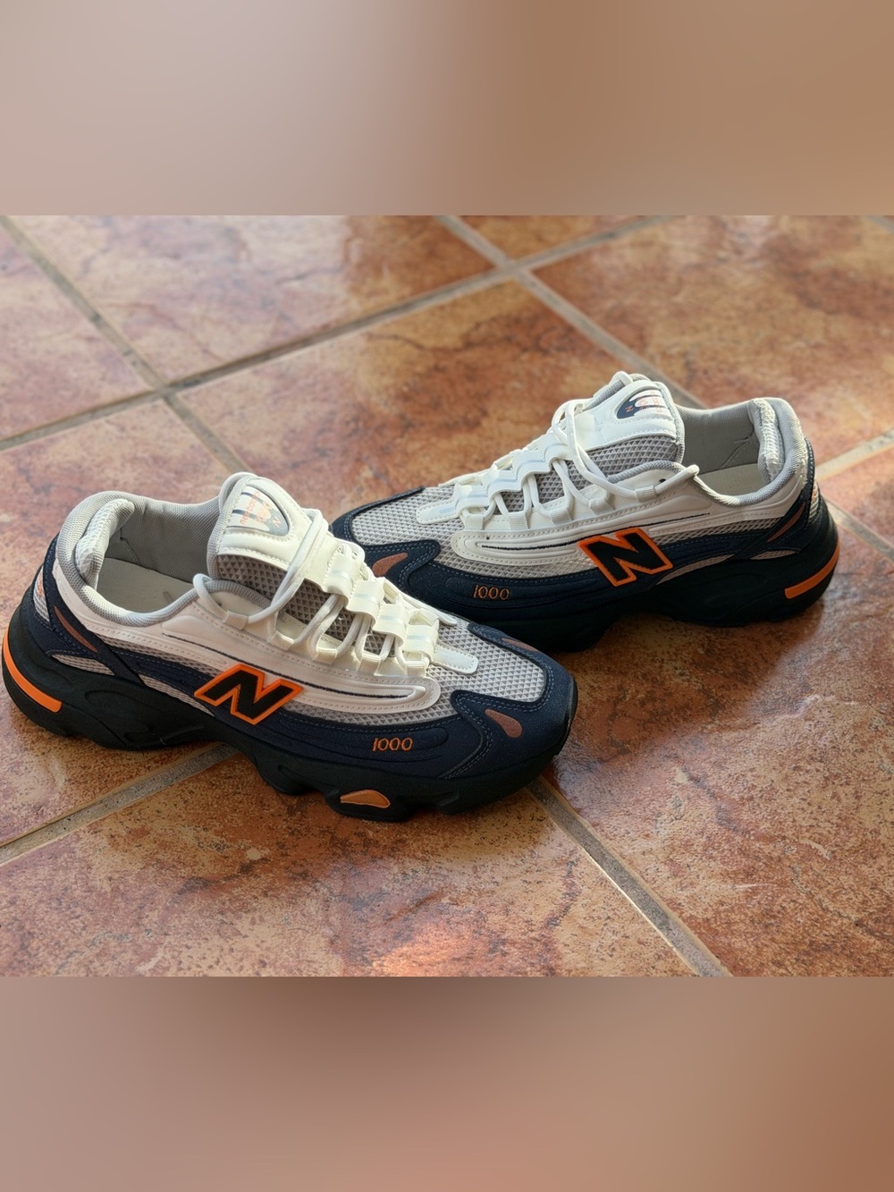 Size 11 Men’s And Women’s 12.5 - New Balance 1000 White, Navy & Orange